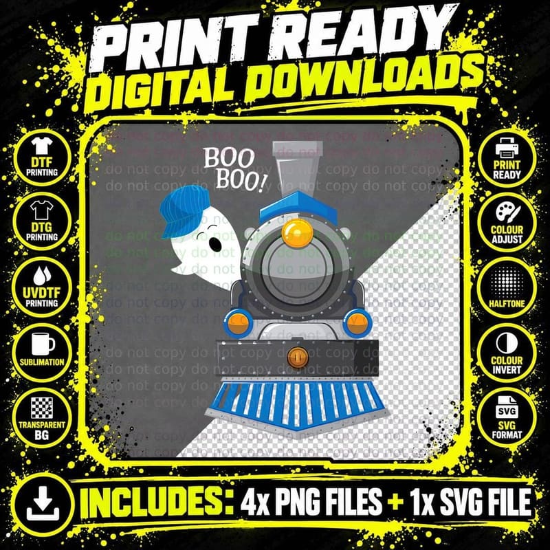 Halloween Ghost Train Boo Choo Funny Kids Boys or Girls Png SVG Digital Bundle