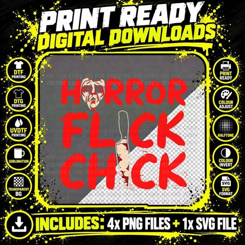 Halloween Horror Flicks Chick T-Shirt Png SVG Digital Bundle
