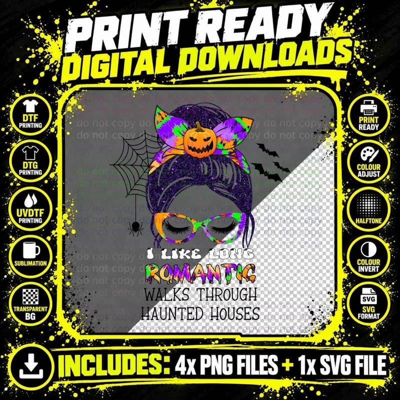Halloween I Like Long Romantic Walk Through Haunted Png SVG Digital Bundle