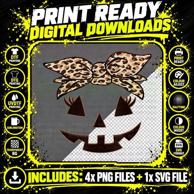 Halloween Jack O Lantern Leopard Pumpkin Girls Women Png SVG Digital Bundle