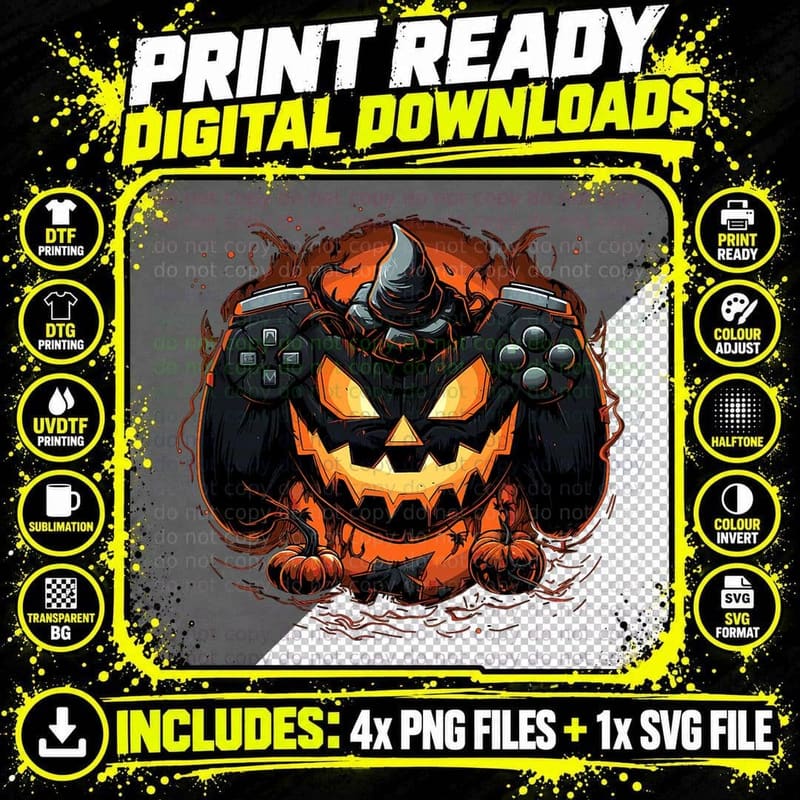 Halloween Jack O Lantern Pumpkin Face Boys Controller Png SVG Digital Bundle