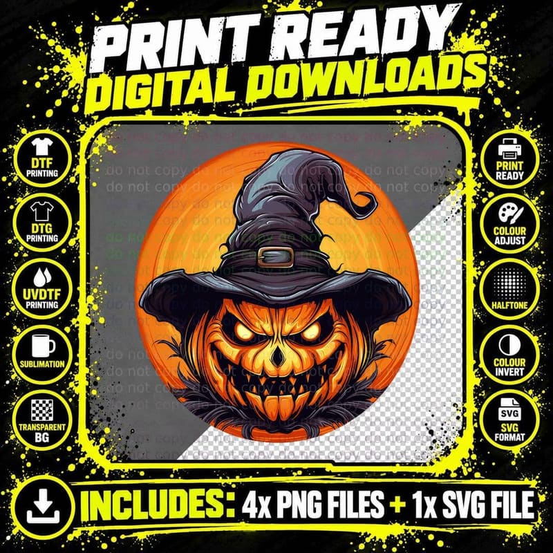 Halloween Jack O Lantern Scary Carved Pumpkin Face Png SVG Digital Bundle