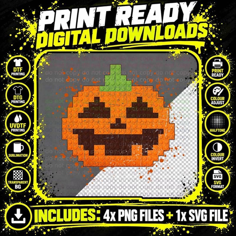 Halloween Master Builder Pumpkin Kids Building Blocks Png SVG Digital Bundle