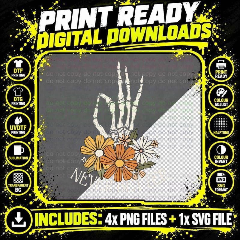 Halloween Never Better Skeleton Peace Hand Floral T-Shirt Png SVG Digital Bundle