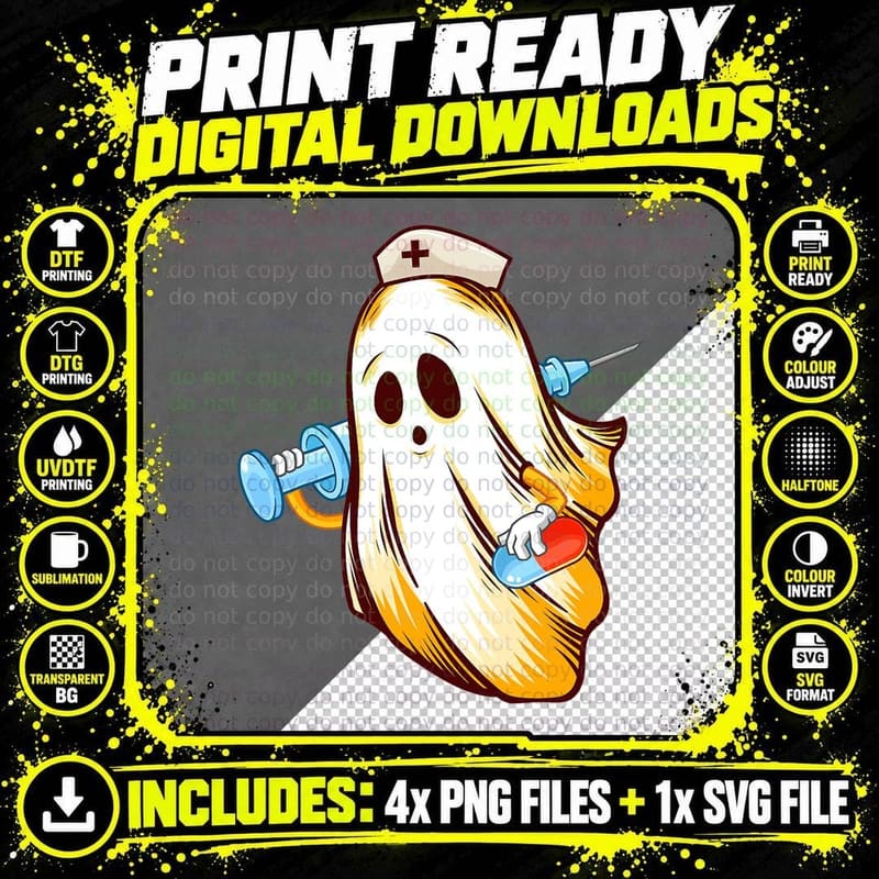 Halloween Nurse Ghost Scrub Nursing Cute for Women Png SVG Digital Bundle