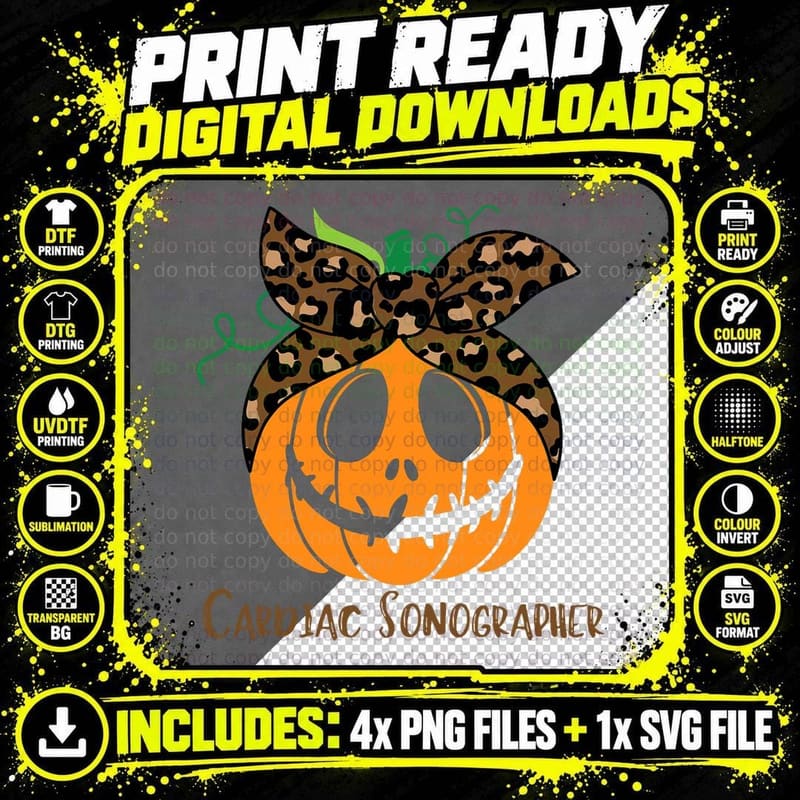 Halloween Pumpkin Cardiac Sonographer Cute Women T-Shirt Png SVG Digital Bundle