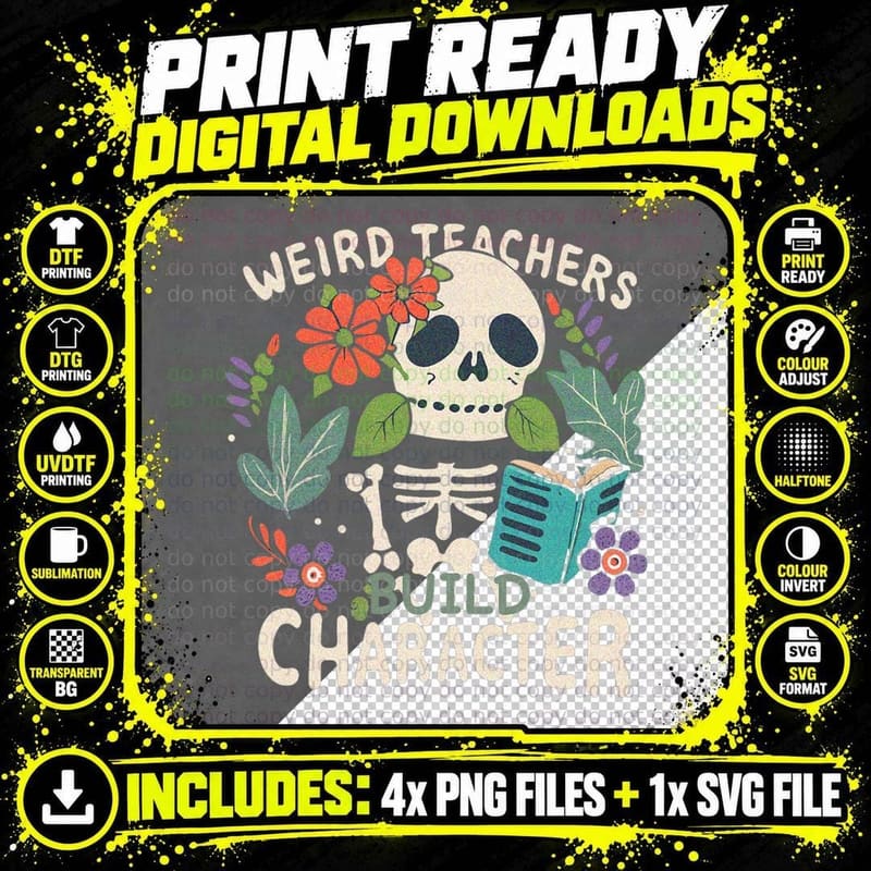 Halloween Quote Weird Teachers Build Character T-Shirt Png SVG Digital Bundle