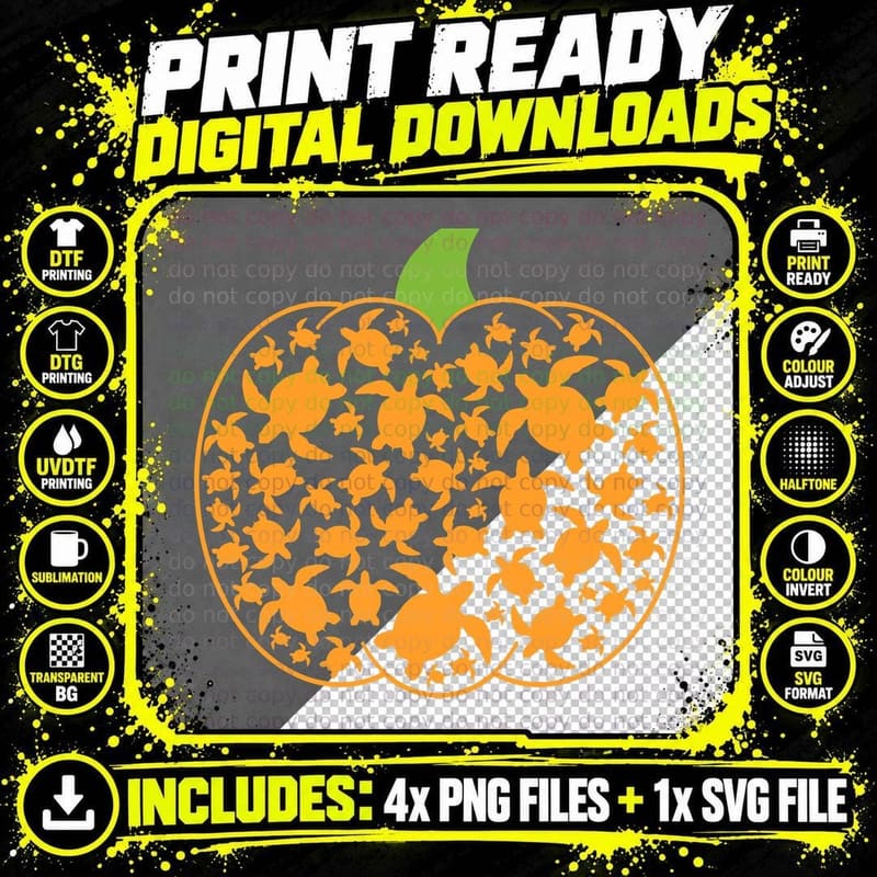 Halloween Shirt Pumpkin Turtle Sea Halloween Costume Png SVG Digital Bundle
