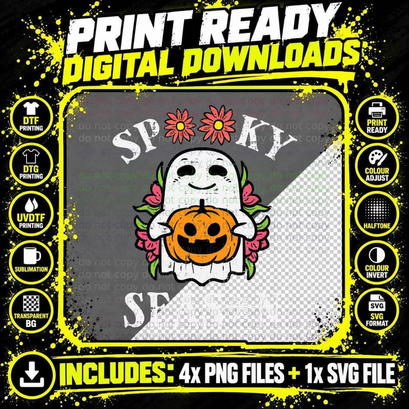 Halloween Spooky Season Ghost Retro Costume Women Girls Png SVG Digital Bundle