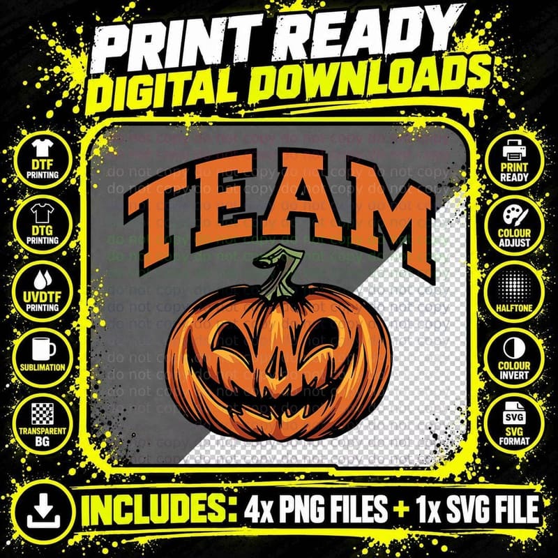 Halloween Team Pumpkin Jack O Lantern T-Shirt Png SVG Digital Bundle