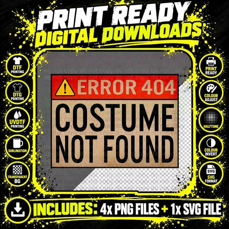 Halloween Vintage Error 404 Costume No Found Witch Funny Png SVG Digital Bundle