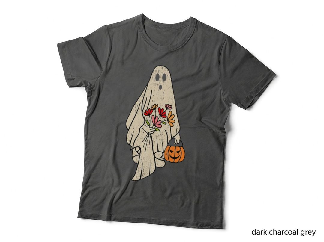 Halloween Vintage Floral Ghost Pumpkin Funny T-Shirt