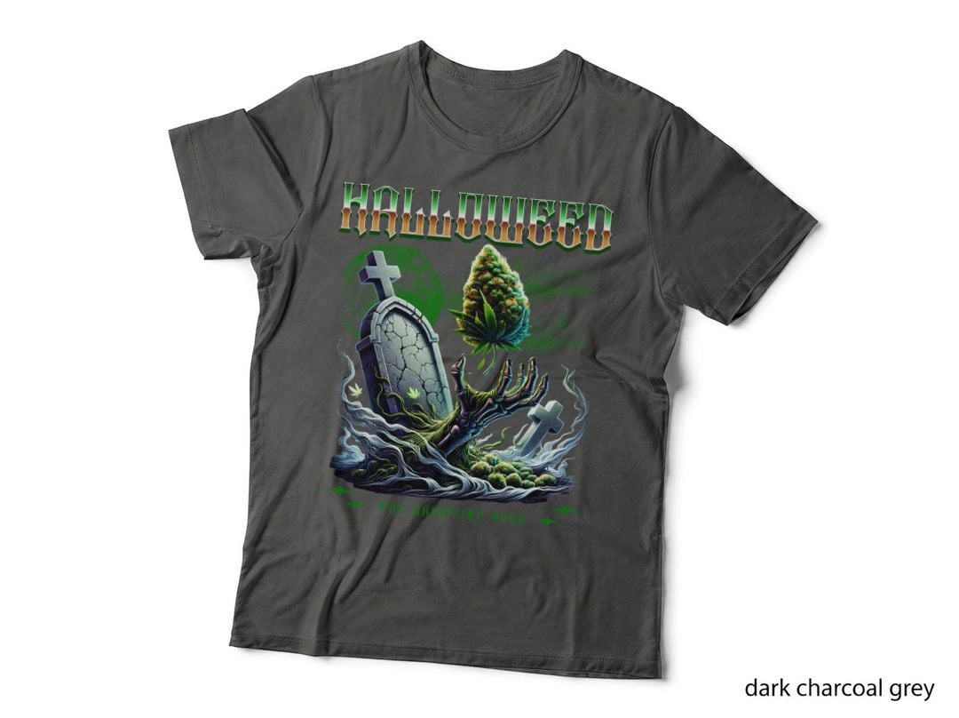 Halloween Weed T-Shirt, Haunted Herb Print, Spooky Cannabis Tee