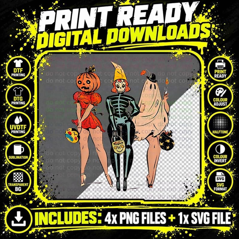 Halloween Witch Pin up Retro Vintage Pumpkin Women Png SVG Digital Bundle