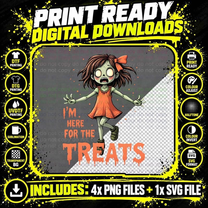 Halloween Zombie Girl, Spooky Cute Kawaii Png SVG Digital Bundle