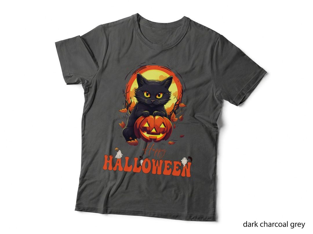 Happy Halloween Black Cat Scary Cat Ghost Pumpkin Women T-Shirt