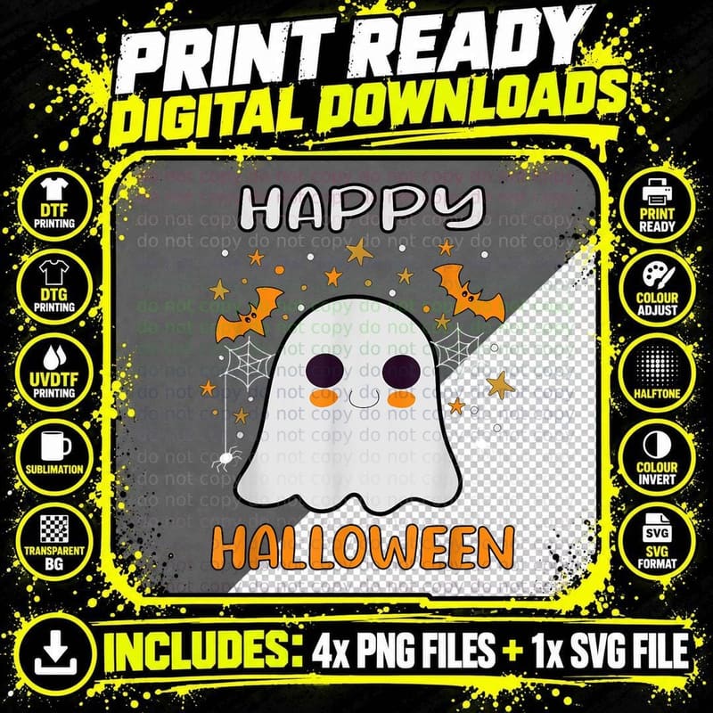 Happy Halloween Funny Halloween Ghost Cute for Women Png SVG Digital Bundle