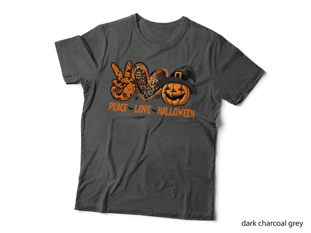 Happy Halloween Peace Love Halloween Pumpkin Leopard Heart T-Shirt