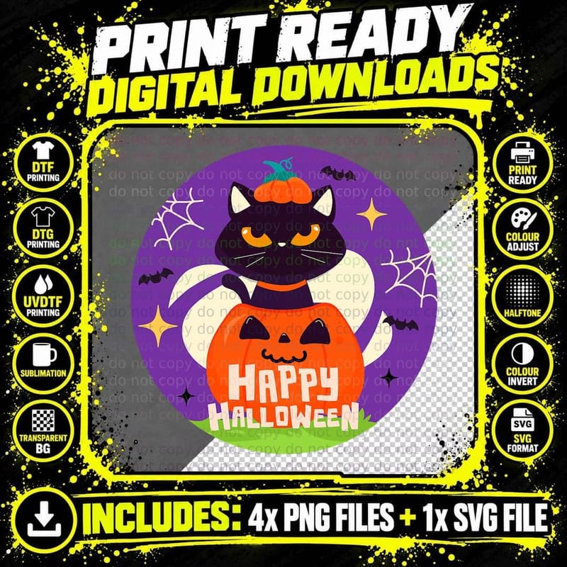 Happy Halloween Pumpkin Cat T Shirt Women Men Funny Png SVG Digital Bundle