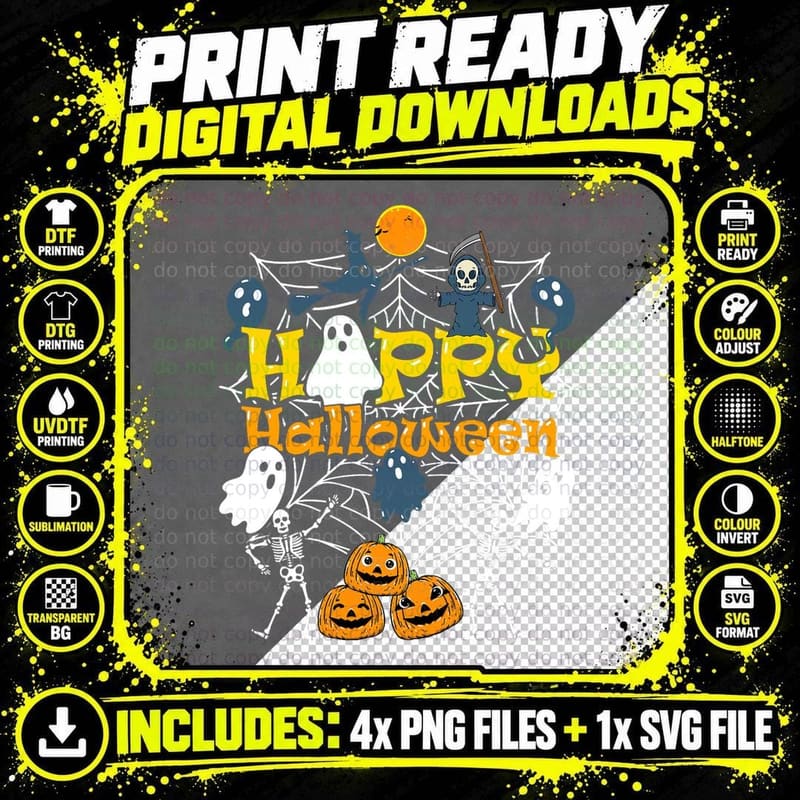 Happy Halloween Scary Retro Boys Girls Kids Toddlers Png SVG Digital Bundle