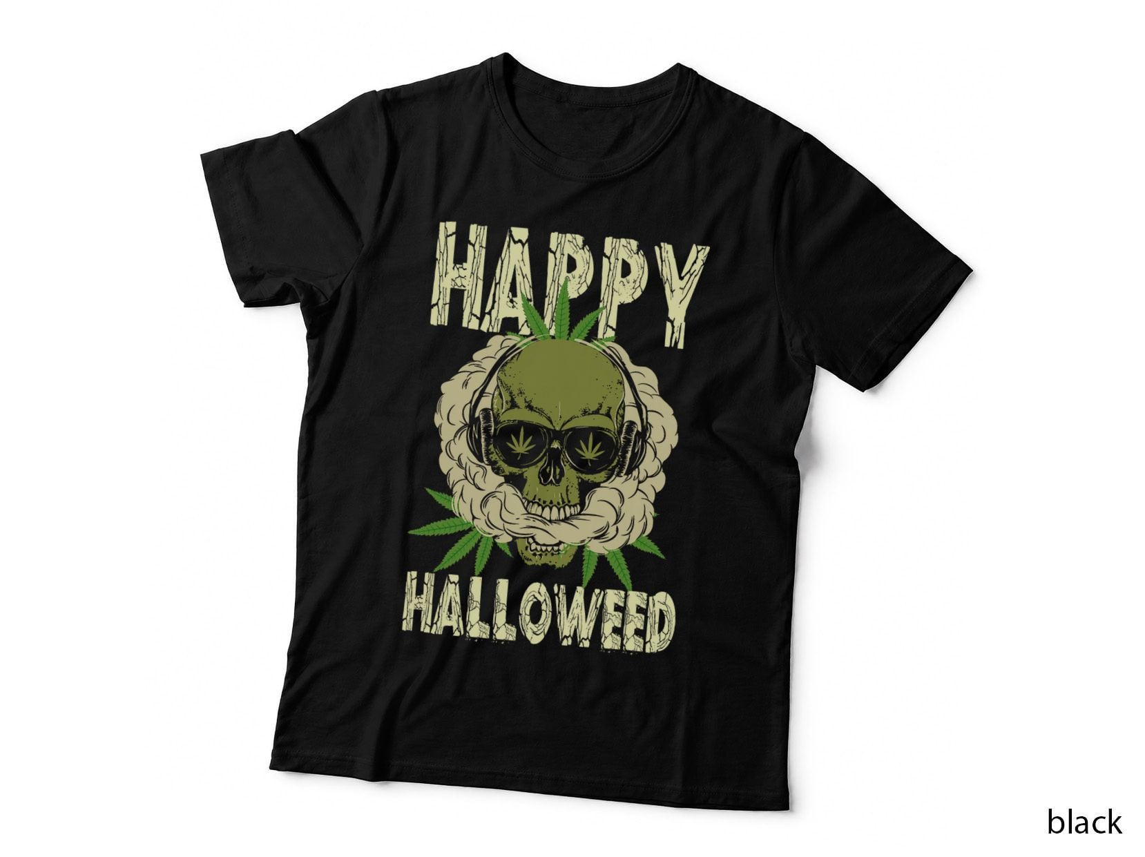 Happy Halloween Weed Skull Skeleton Smoking Marijuana Stoner T-Shirt
