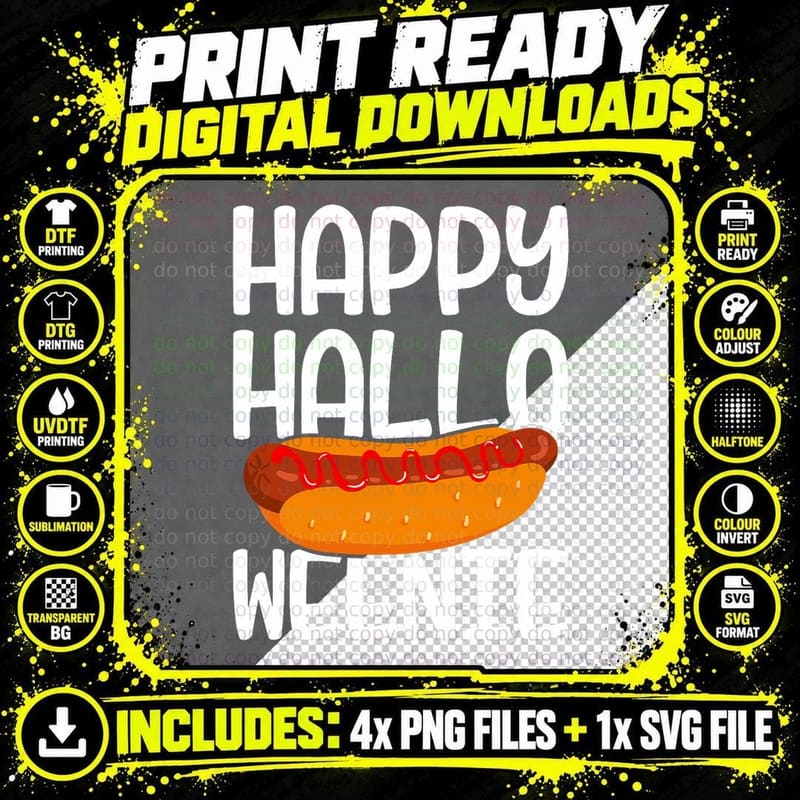 Happy Halloweenie Hot Dog Halloween T Shirt Png SVG Digital Bundle