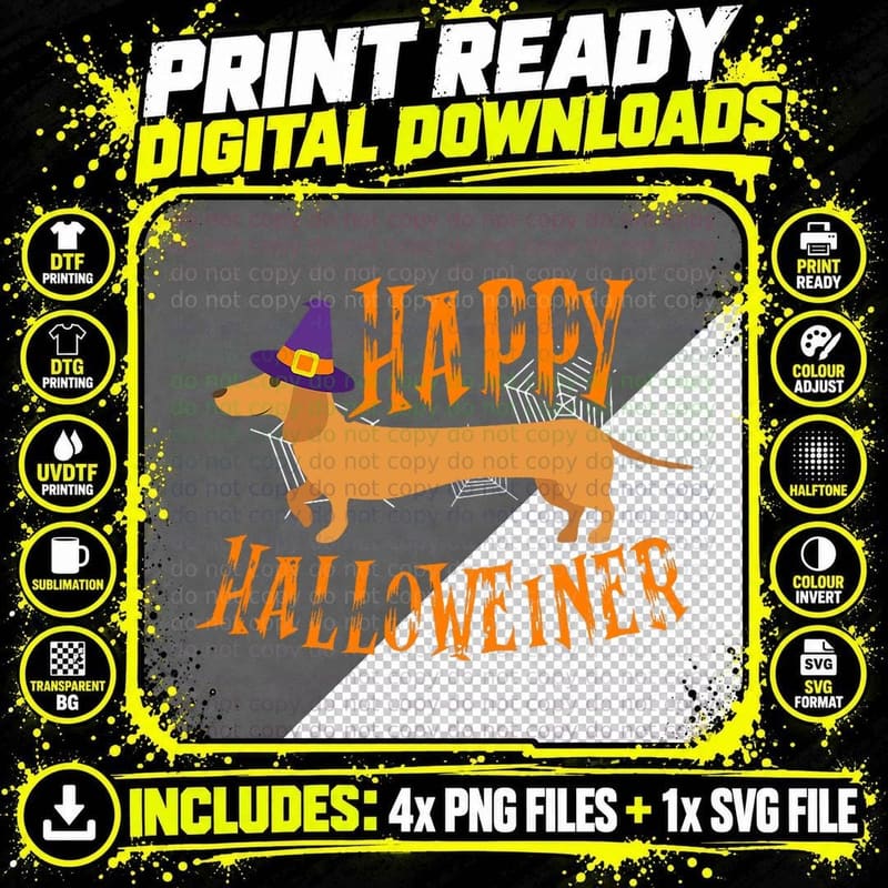 Happy Halloweiner Funny Halloween Weiner Dachsund T-Shirt Png SVG Digital Bundle