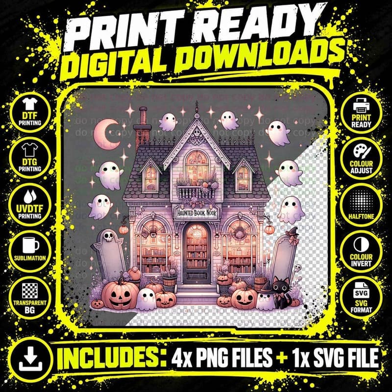 Haunted Book Nook, Retro Vintage, Funny Aesthetic Png SVG Digital Bundle