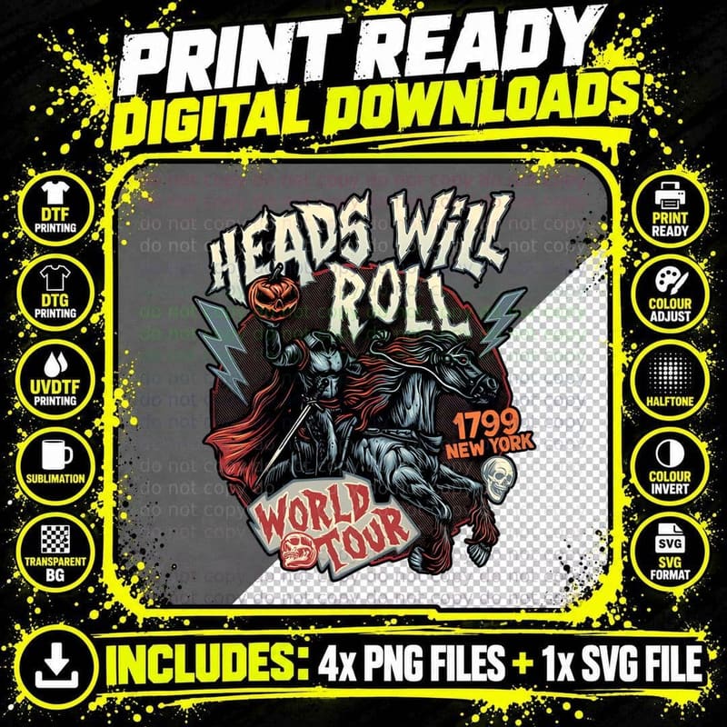 Heads Will Roll Knight Halloween World Tour Horseman Png SVG Digital Bundle