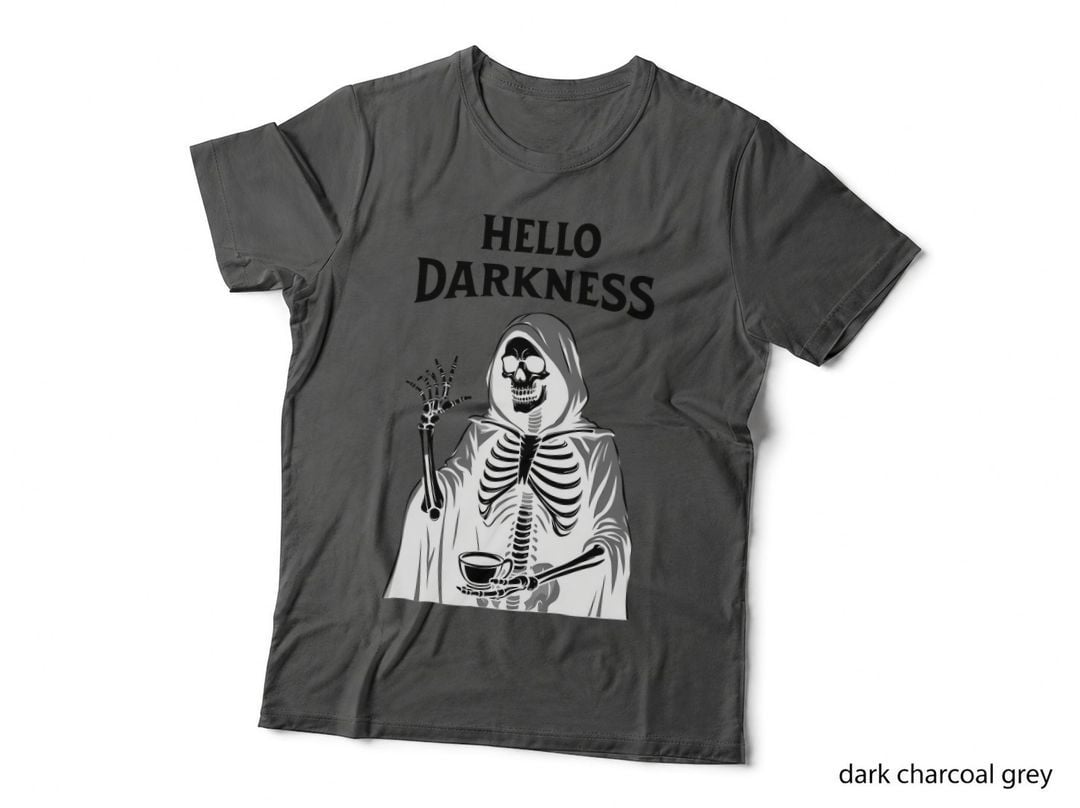 Hello Darkness Grim Reaper, Sarcastic Skeleton Coffee, Goth Pun T-Shirt