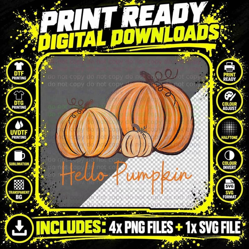 Hello Pumpkin Fall Halloween Graphic T-Shirt Png SVG Digital Bundle