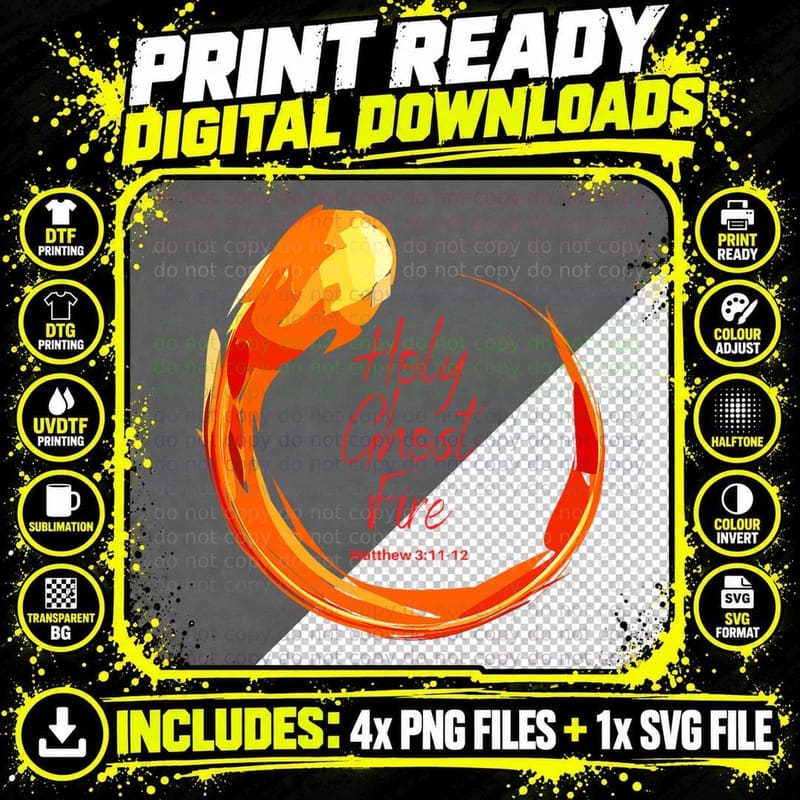 Holy Ghost Fire Christian T-Shirt Png SVG Digital Bundle