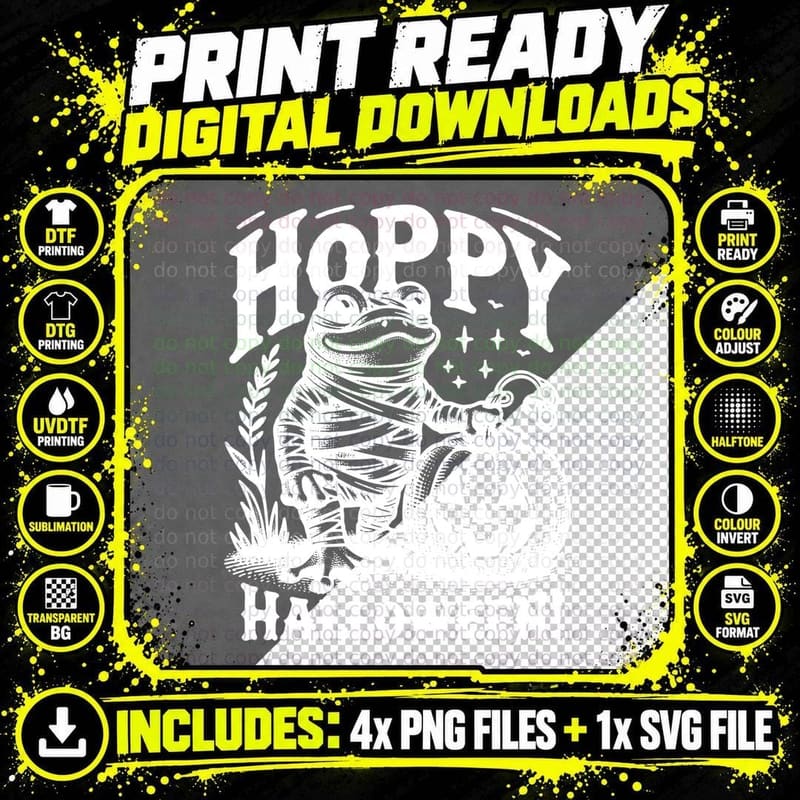 Hoppy Halloween Black, Retro Vintage, Gift Idea Png SVG Digital Bundle