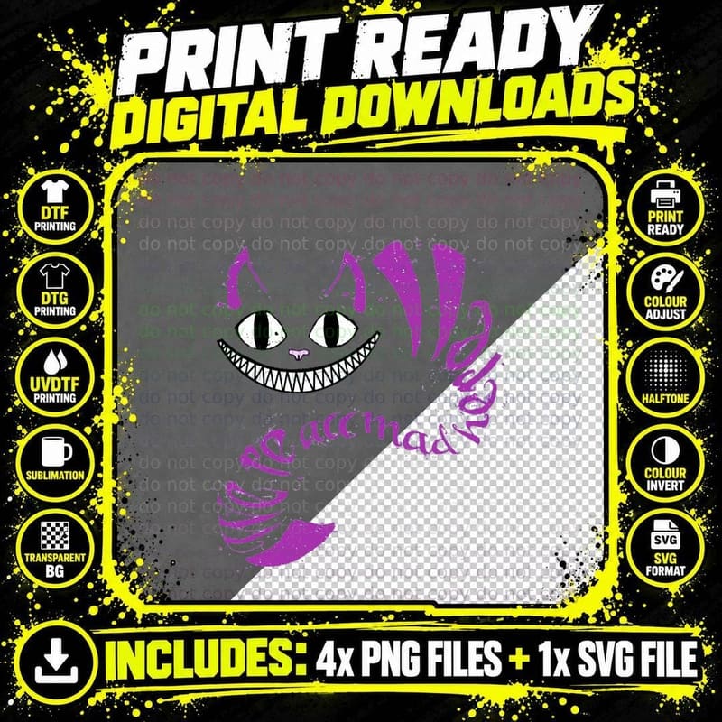 Horror Halloween Tshirt We Are All Mad Here Witch Png SVG Digital Bundle
