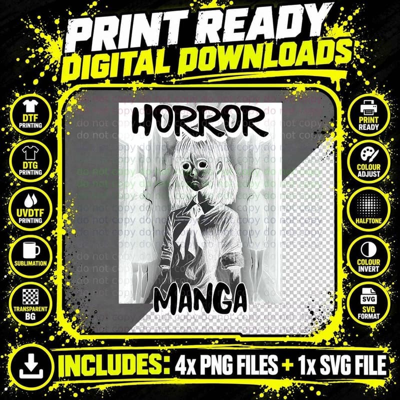 Horror Macabre Scary Manga Anime T-Shirt Png SVG Digital Bundle