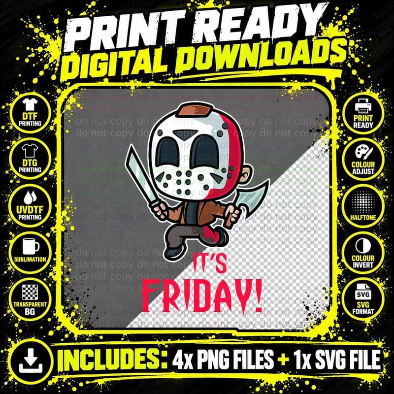 Horror Movie Characters Spooky Friday Halloween T-Shirt Png SVG Digital Bundle
