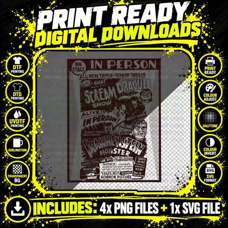 Horror Movie Creatures T-Shirt, on Stage in Person Png SVG Digital Bundle