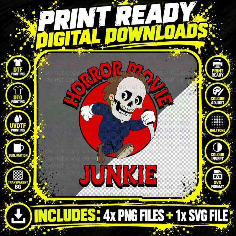 Horror Movie Junkie Funny Scary Movie Halloween Costume Png SVG Digital Bundle