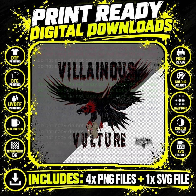 Horror Villain - Villainous Vulture X Heads of Png SVG Digital Bundle