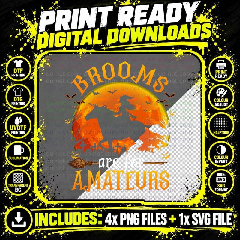 Horses Witch Halloween Funny Brooms Are for Amateurs Png SVG Digital Bundle