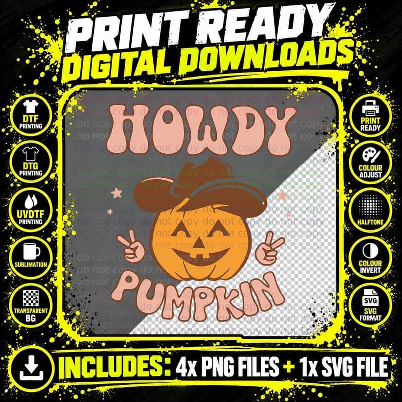 Howdy Pumpkin Shirts Vintage Fall Autumn Western Png SVG Digital Bundle