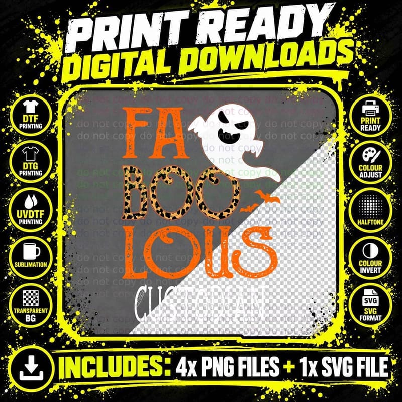 I Am a Faboolous Custodian on Halloween Party Funny Png SVG Digital Bundle