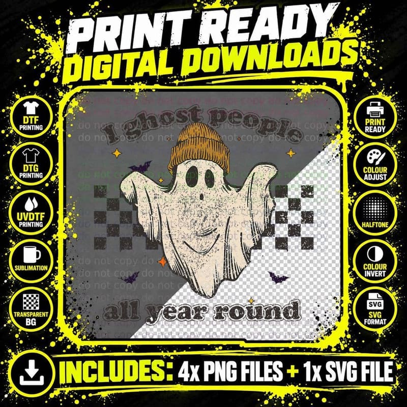 I Ghost People All Year Round Retro Halloween Ghost Png SVG Digital Bundle