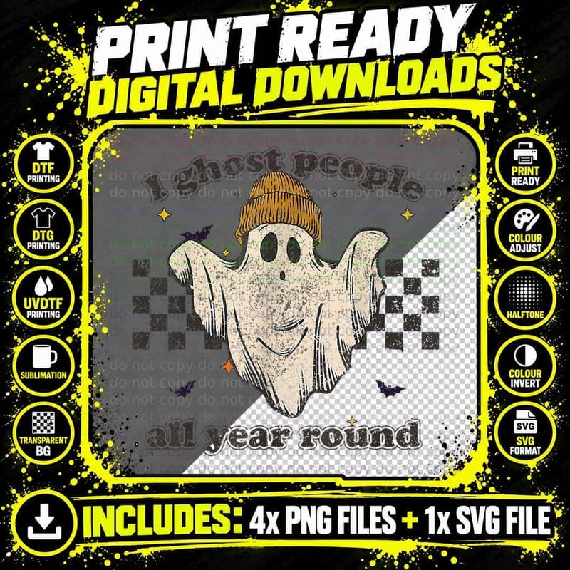 I Ghost People All Year Round Retro Halloween Ghost Png SVG Digital Bundle