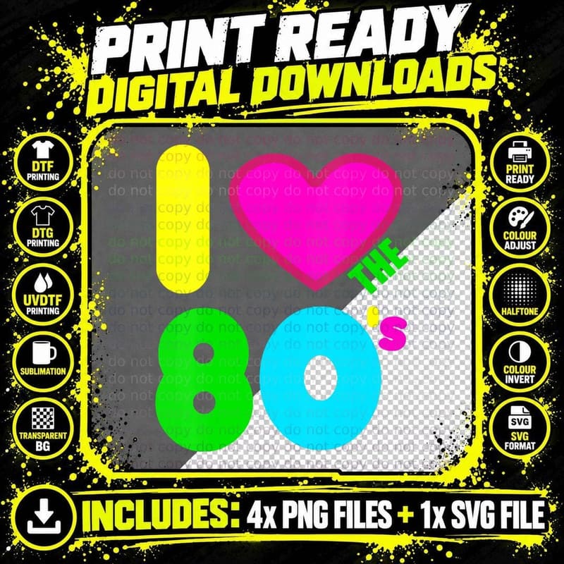 I Love the 80's Halloween Fancy Dress Disco 80s Costume Png SVG Digital Bundle