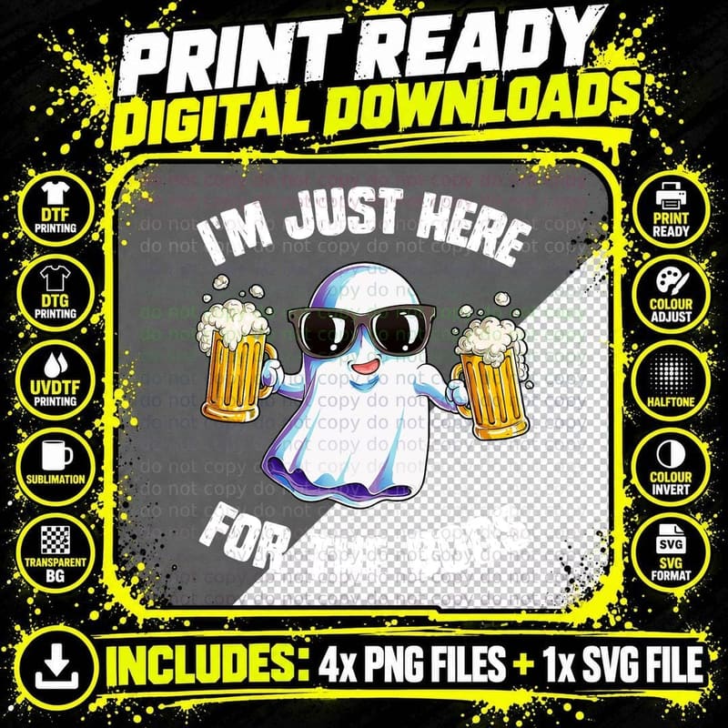 I'm Just Here for the Boos Funny Halloween Ghost Men Png SVG Digital Bundle