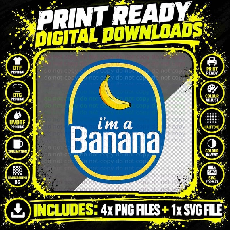 I'm a Banana Costume Halloween Fruit Sticker Yellow Png SVG Digital Bundle