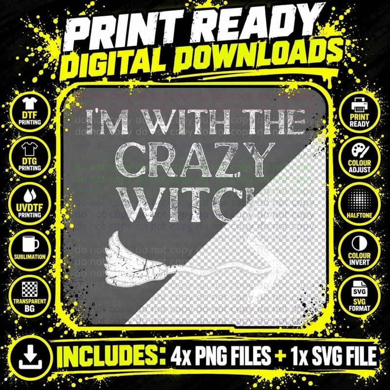 I'm with the Witch Halloween Couple Costume for Husband Png SVG Digital Bundle
