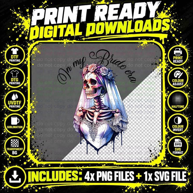 In My Bride Era Skeleton, Retro Vintage, Funny Aesthetic Png SVG Digital Bundle