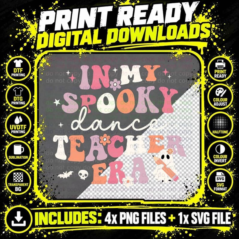 In My Spooky Dance Teacher Era Cute Retro Halloween Png SVG Digital Bundle